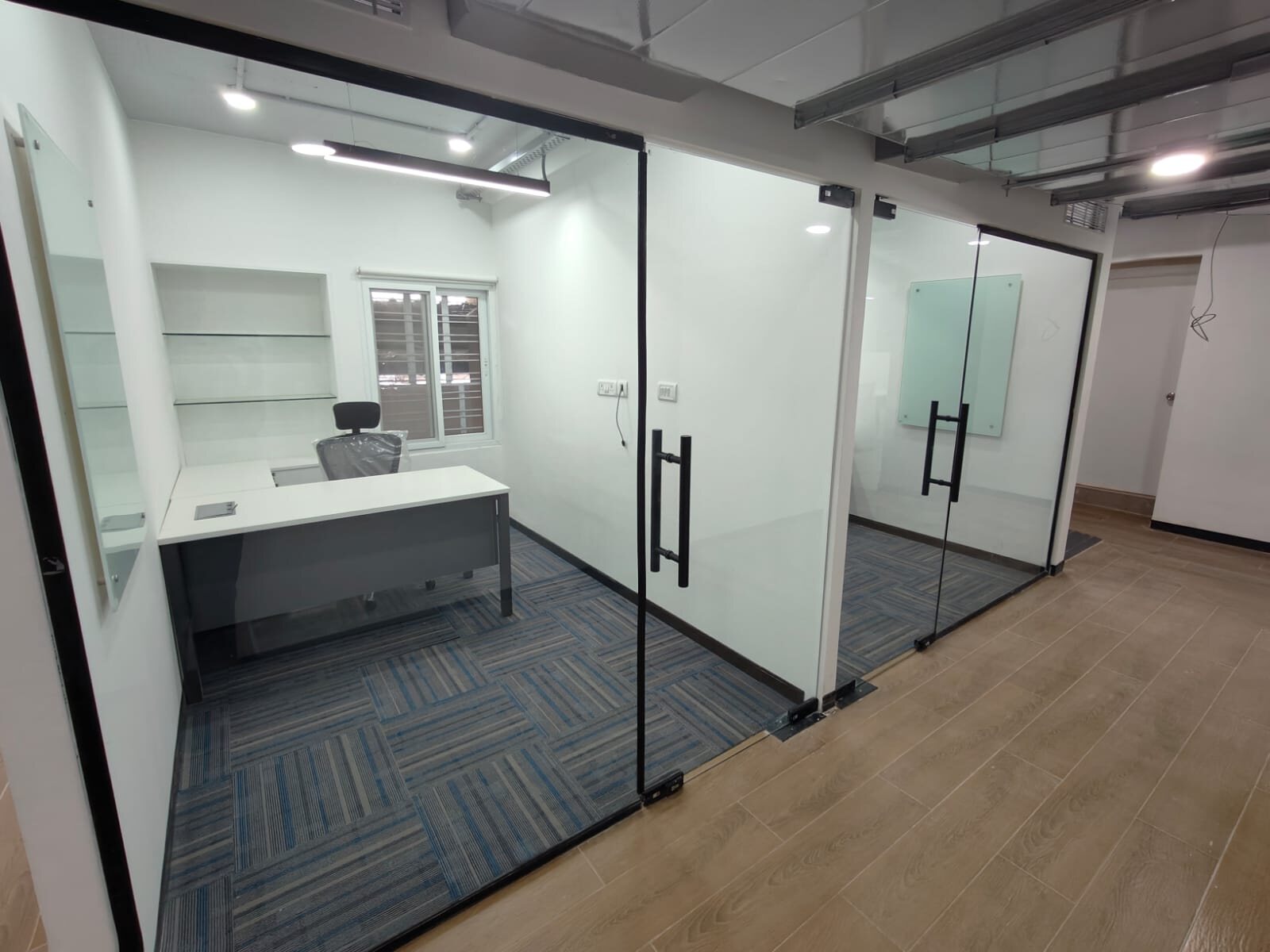 Private glass cabin offices — carpet tiles — RC Workspace Bengaluru